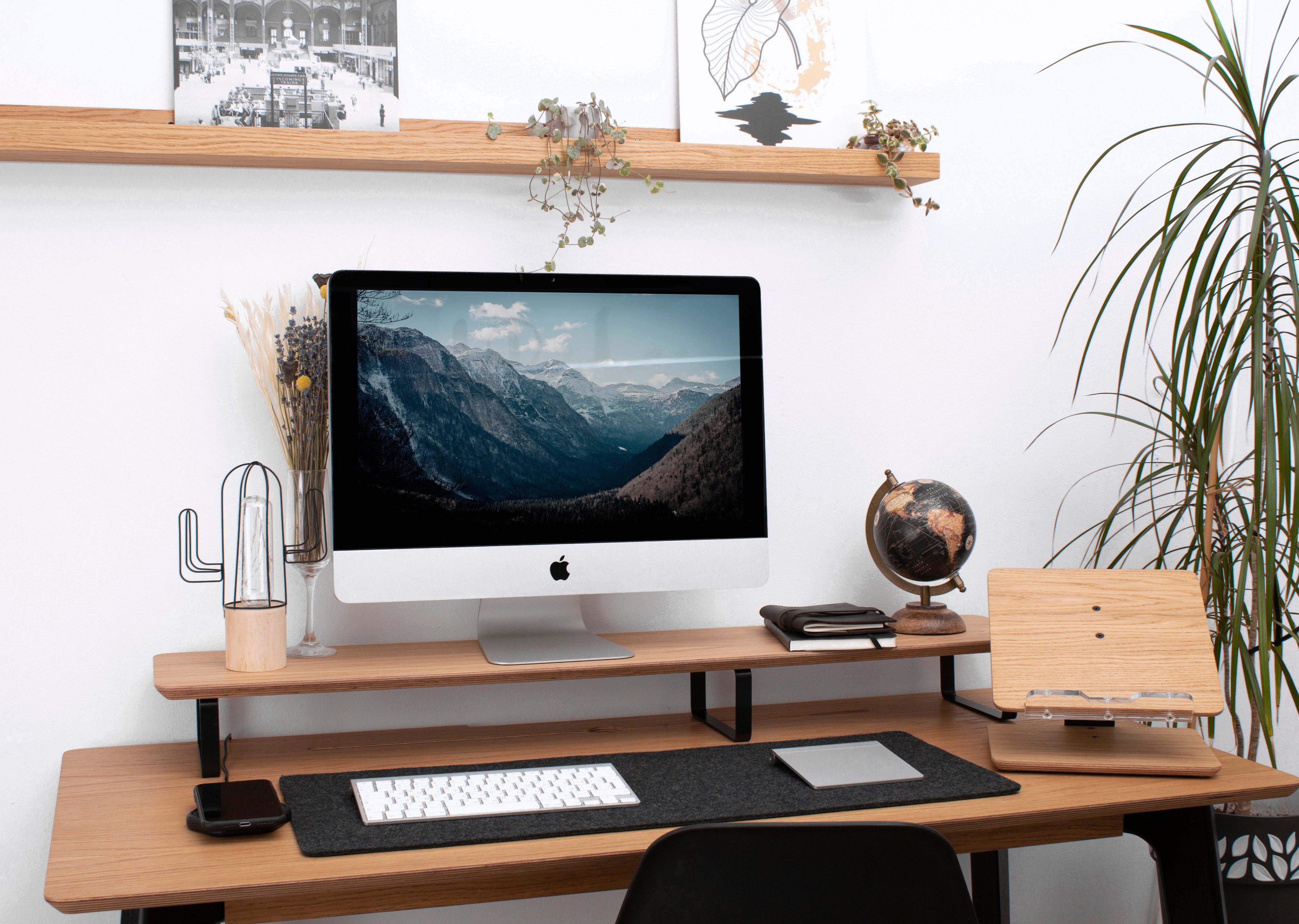 Wooden monitor stand with metal legs