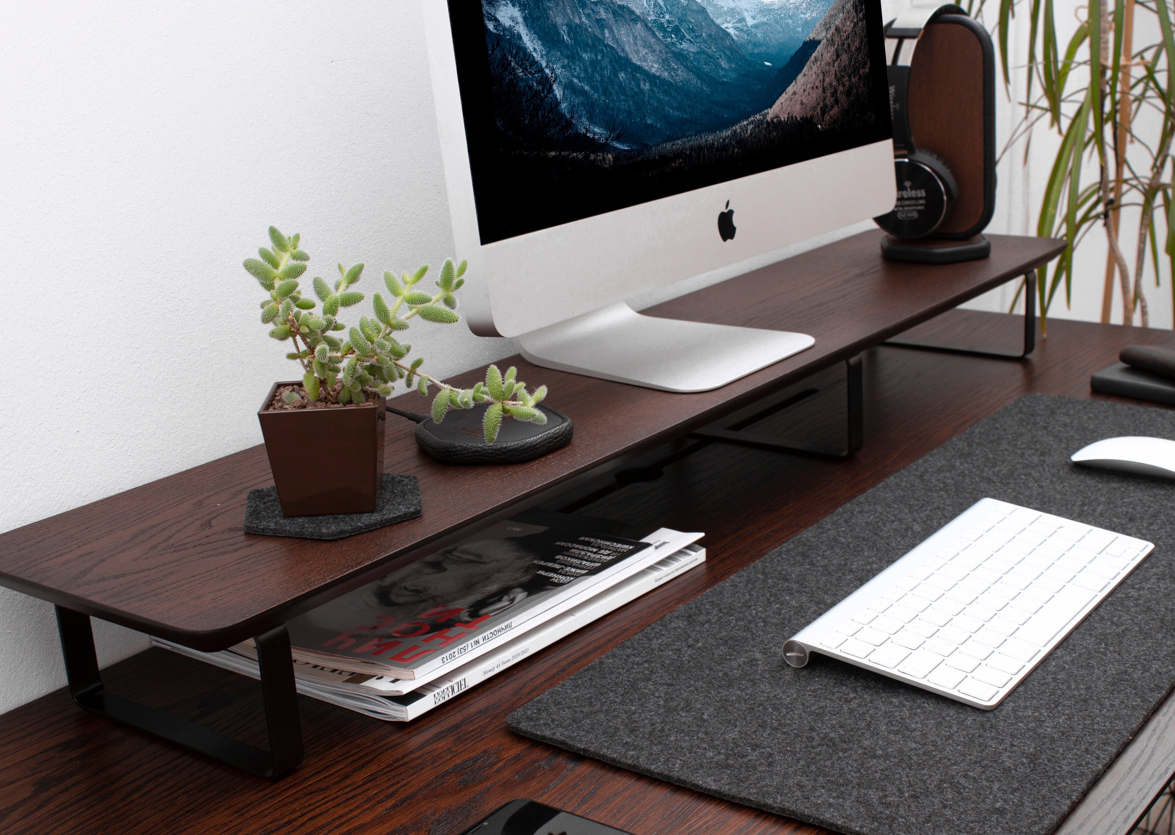 Wooden monitor stand with metal legs