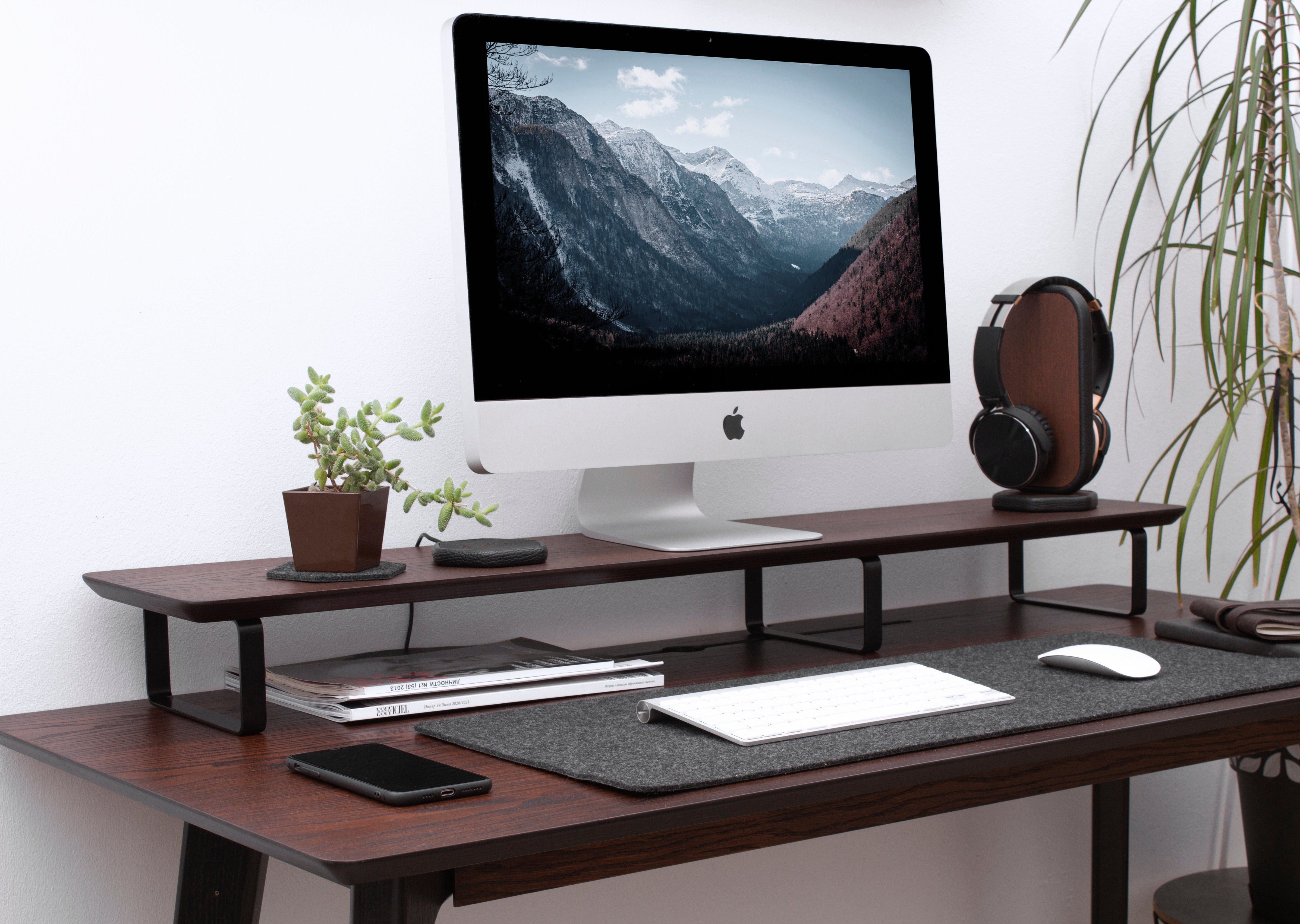 Wooden monitor stand with metal legs